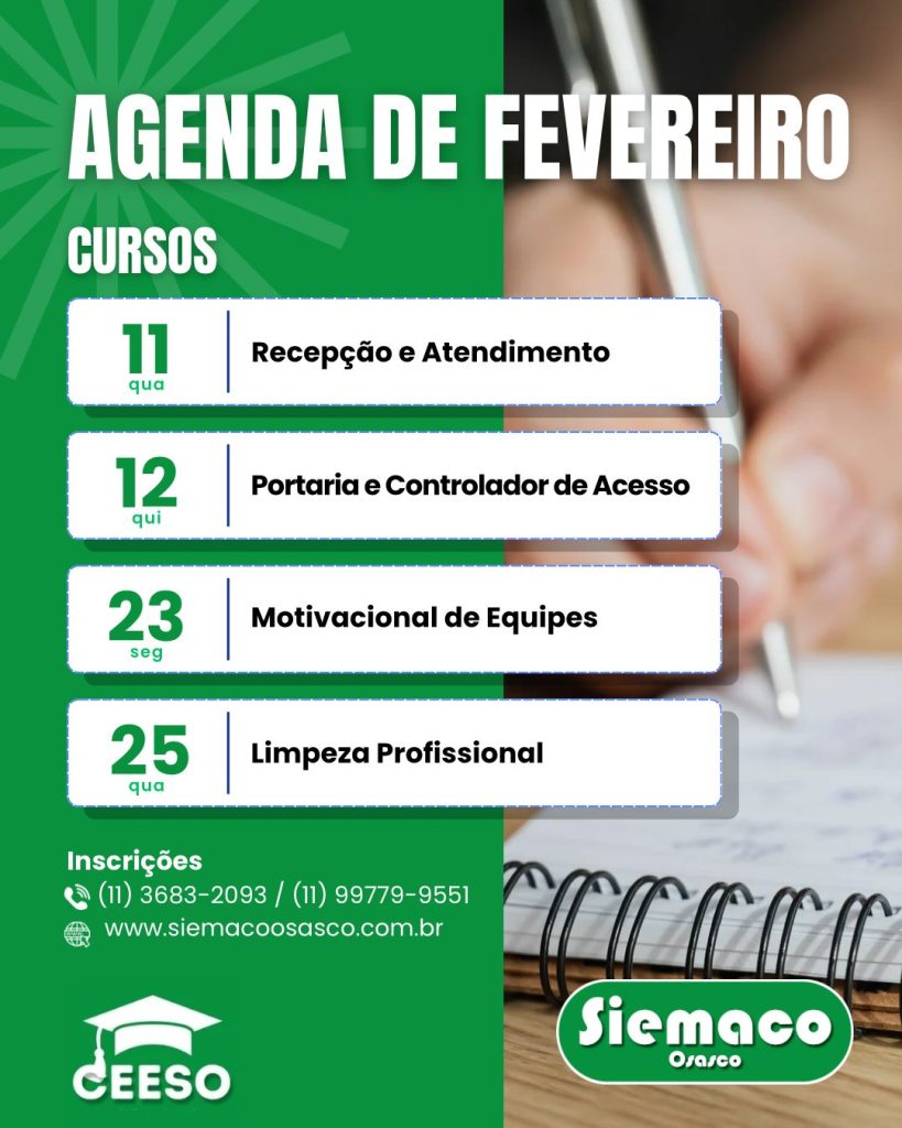 Confira a agenda de cursos gratuitos - Fevereiro/2026 | CEESO