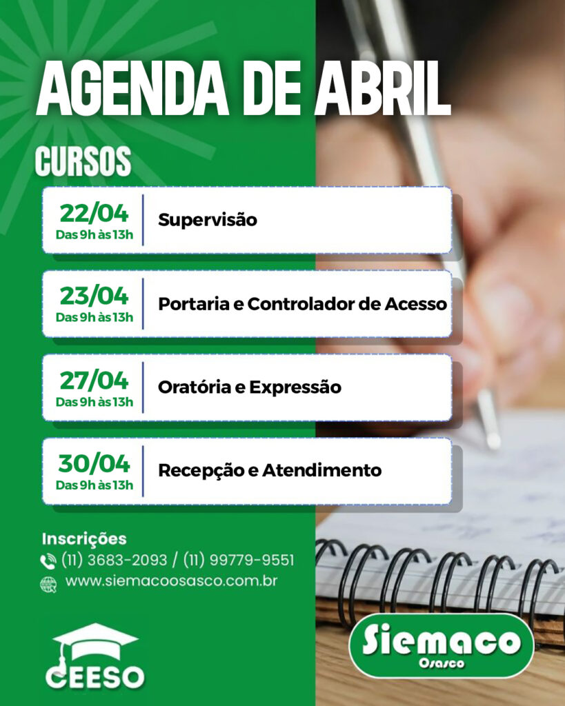 Confira a agenda de cursos gratuitos – Abril/2026 | CEESO